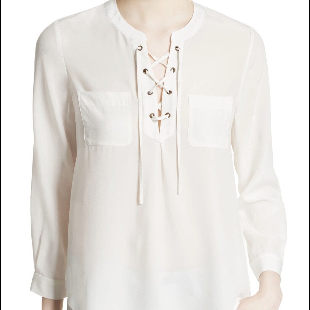 Joie 100% silk ivory bertine lace up blouse size medium